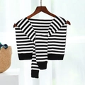 Chic black and white striped knitted shawl wrap with ribbed edge for neck decor - Black & White Stripe