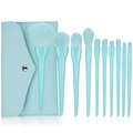 12er-Set tiffanyblaue Make-up-Pinsel mit passender Leder-Umschlagtasche zur Aufbewahrung - 10 Stück Blau Mit Tasche