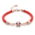 Rotes gewebtes Armband für Paare mit roségoldenem Titanstahl und rosa Zirkon - Rotes Seil Rosa Zirkonia