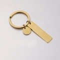 Porte-clés en acier inoxydable doré avec disque poli et pendentif barre pour DIY - Doré