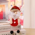 Detail of Santa plush ornament with red plaid hat and long dangling legs for Christmas tree - F2-3 Hanging Black Leg Santa