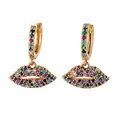 Elegant gold lip-shaped drop earrings featuring multicolor pave-set cubic zirconia stones - Gold Multicolor Zircon - Pave Hoop