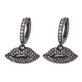Sparkling crystal red lip drop earrings in gunmetal finish with white and brown zircon - Black Gold White Zircon - Pave Hoop