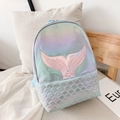 Iridescent blue mermaid backpack with pink sequin tail embroidery and fish scale texture - Blue