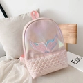 Pink holographic mermaid backpack with iridescent scale texture and embroidery - Pink