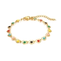 Bracciale bohémien in acciaio inossidabile dorato con cuori in smalto colorato e chiusura - Multicolore