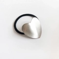 Sleek silver metal heart hair tie with matte brushed finish on black elastic band - Metal / Heart Silver