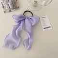 Chouchou élégant en mousseline violette avec grand nœud et longs rubans aériens - Violet