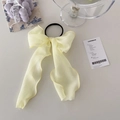 Pale yellow chiffon bow hair tie with long ribbons and high elastic rubber band - Light Yellow