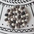 Top view of circular wool felt ball coaster in neutral white, grey, and brown tones - 10CM Round / Grey Brown White
