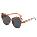 Amber translucent oversized flower sunglasses with grey lenses and crystal embellishments - Transparent Orange Frame Grey Lens