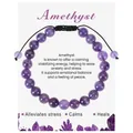 Detail eines Amethyst-Perlenarmbands mit verstellbarem schwarzem Seil auf einer Karte - Amethyst Armband