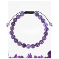 Detail of amethyst beaded bracelet with adjustable black woven rope on a display card - Amethyst Bracelet