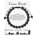 Detailed macro view of black volcanic lava rock beads on adjustable woven rope bracelet - Lava Rock Bracelet