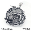 Vintage dragon pendant in silver finish, size 44x40mm, weight 29g, retro steel necklace - Relief Round Plate Style(KP130532-TGX)