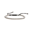Verstellbares schwarzes Webarmband mit silbernen Metallperlen auf weißem Hintergrund - 4mm Silberne Kupferperlen Stil