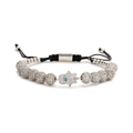 Verstellbares silbernes Hamsa-Hand Perlenarmband mit blauem Zirkon und schwarzer Kordel - Silber Hamsa-Hand-Stil