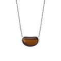 Vintage titanium steel box chain necklace with silver bean pendant and brown tiger eye stone - P1956 Steel Tiger Eye Bean Necklace