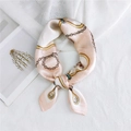 Pink silk square scarf featuring elegant white grid and vintage gold chain patterns - Pink Gold Chain Grid