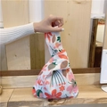 Japanese floral cotton linen wrist bag with orange plant patterns on off-white fabric - Green Leaves and Red Flowers