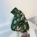 Linen knot wrist bag featuring tropical green plant pattern and minimalist Japanese style - Green Leaf Seaweed