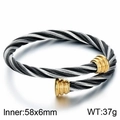 Twisted stainless steel cable bracelet in silver and black with gold accents - Type A Steel Black (KB184192-XY)