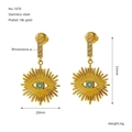 Dettaglio orecchini a occhio in acciaio inox dorato con dimensioni e peso specificati - Stile Evil Eye Stella del Sole (ZE1070G)