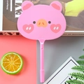 Pink plastic fan-shaped ballpoint pen featuring a cute cartoon pig face design - Animal Paradise Pink