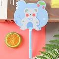 Blue cartoon bear manual hand fan with white bear illustration and plastic handle - White Rabbit Bear Blue