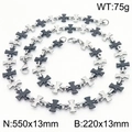 Zwart-zilveren roestvrijstalen kruis ketting en armband sieradenset voor mannen - Tweekleurige Zwarte Set (KS217376-JG)