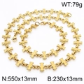 Gouden roestvrijstalen kruis sieradenset met 55cm ketting en 23cm bijpassende armband - Gouden Set (KS217379-JG)