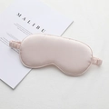 Champagne pink silk sleep eye mask with wide pleated elastic band on Malibu magazine - Champagne Pink