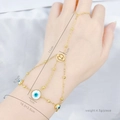 Goldenes Evil Eye Handketten-Armband mit 11 cm Verbindungsstück und 16,5 cm Länge - Böser Blick