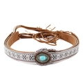 Bohemian braided belt with silver bull head buckle and turquoise accents on white background - 2-Turquoise Tassel