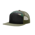 Detailoverzicht van 7-panel truckerpet met groen camouflagepatroon en mesh achter - Legergroen