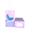 Detail of lavender mermaid gift bag with laser scale pattern and white rope handles - Purple Fish Tail Paper Gift Bag