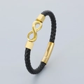 Bracciale da uomo in pelle nera intrecciata con simbolo infinito oro e acciaio inox - Stile A / Oro (KB182678-JR)
