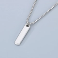 Minimalist silver rectangle bar pendant necklace with polished box chain for unisex wear - Steel Color (KN285569-KFC)