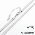 Silver flat snake chain necklace in stainless steel with lobster clasp and extension - 4mm x 45cm / Silver