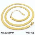 Golden 5mm herringbone flat snake chain necklace made of polished stainless steel for unisex - 5mm x 55cm / Gold