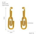 Golden titanium steel paperclip earrings with rhinestones and 18K gold plating - 18K Gold / Gold Paperclip Style (ZE1061G)