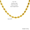 Minimalist 18k gold plated stainless steel beaded necklace with 4mm oval beads - 18K Gold / Gold