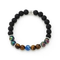 Lava rock and tiger eye beaded bracelet with silver spacers on a white background - Bead diameter 8mm / Imperial Jasper and Tiger Eye Bracelet