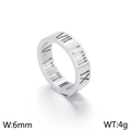 Silver stainless steel ring with Roman numerals cutout and 6mm minimalist industrial design - US 6 / Steel(KR92462-K)