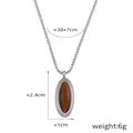 French vintage tiger eye pendant necklace with shell design and crystals in gold finish - Oval Tiger's Eye / P1964-Steel Color Tiger's Eye