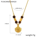 Vintage gold shell pendant necklace with tiger eye beads and pavé crystals details - Rhinestone Shell Shape / P1963-Gold Necklace Shell