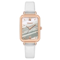 Montre à quartz élégante pour femme, boîtier rectangulaire or rose et bracelet blanc - Blanc