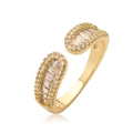 Elegant gold open ring for women with cubic zirconia crystals on white background - Adjustable Open / Rectangle and Round Clear Zirconia Ring (CE00829YH)