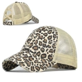 Casquette de baseball léopard avec ouverture croisée pour queue de cheval et filet - Imprimé léopard