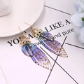 S925 silver butterfly wing earrings with purple and blue gradient and gold foil - Blue-Gold Foil